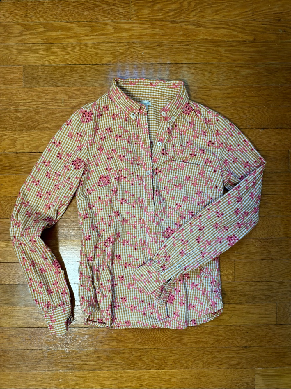 Odille Pink Floral Check Button-Up Blouse